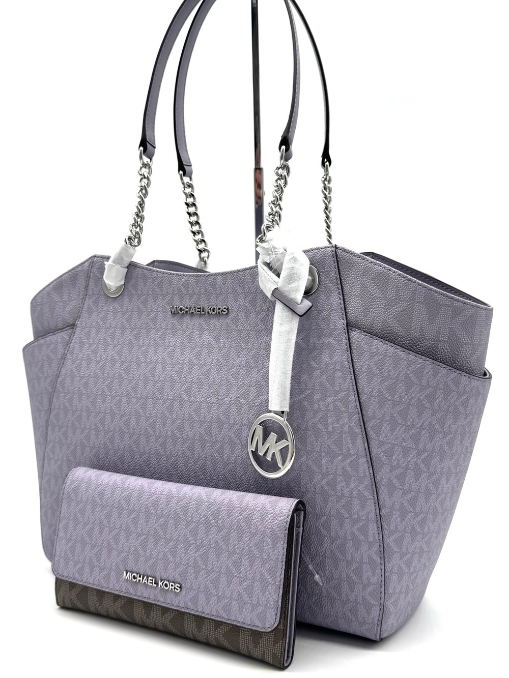 Michael Kors Jet Set Large Signature Logo Shoulder Bag w Matching Trifold Wallet